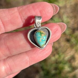925 Sterling Silver Sonoran Gold Turquoise Heart Shadow Box Pendant